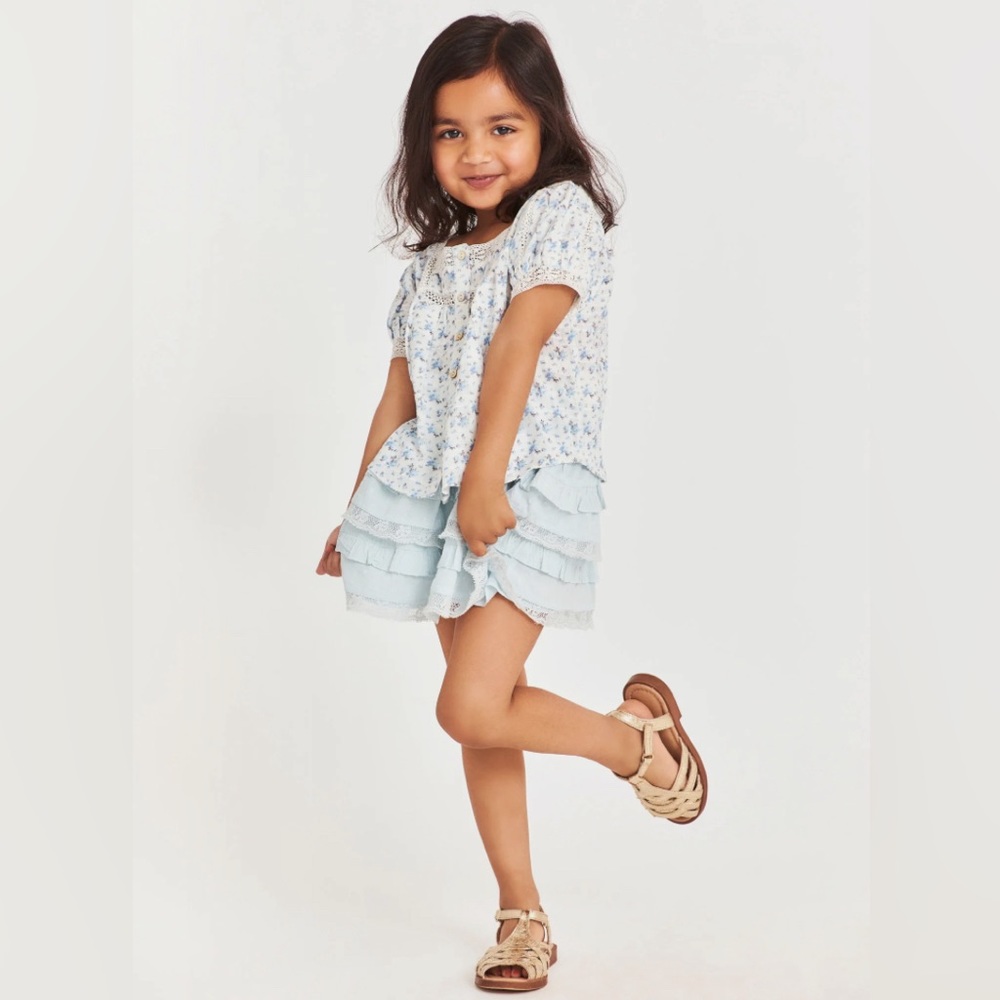 NWT Love Shack Fancy Girls Billie Skirt in Riviera Blue, Size 2T 3T
